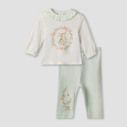 Giggles Cotton Round Neck Long Sleeves Pyjama Set with Rabbit Print