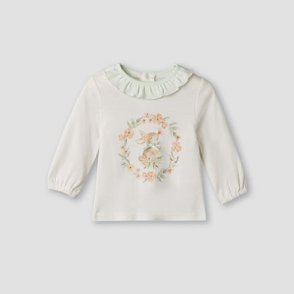 Giggles Cotton Round Neck Long Sleeves Pyjama Set with Rabbit Print