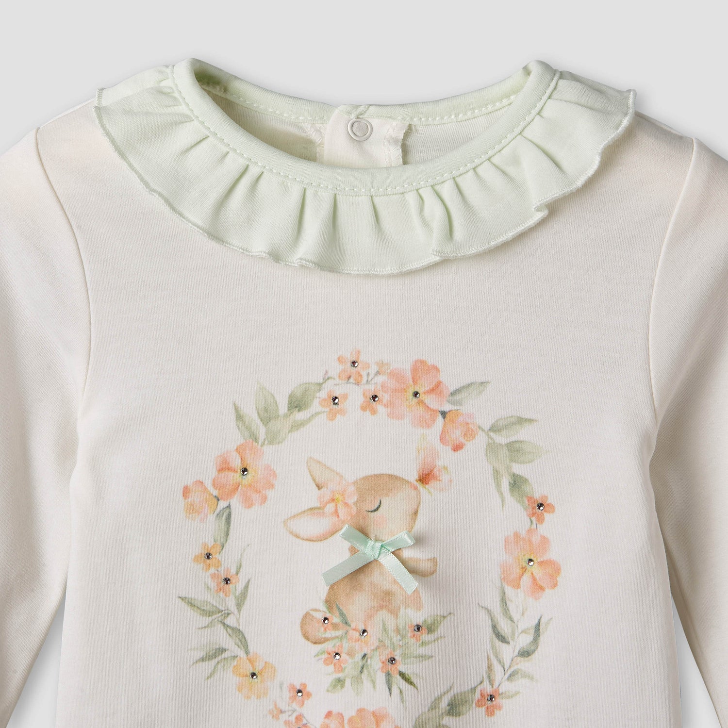 Giggles Cotton Round Neck Long Sleeves Pyjama Set with Rabbit Print