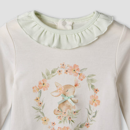 Giggles Cotton Round Neck Long Sleeves Pyjama Set with Rabbit Print
