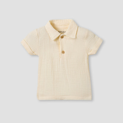 Juniors Cotton Collared Short Sleeves Shorts Set with Textured Design