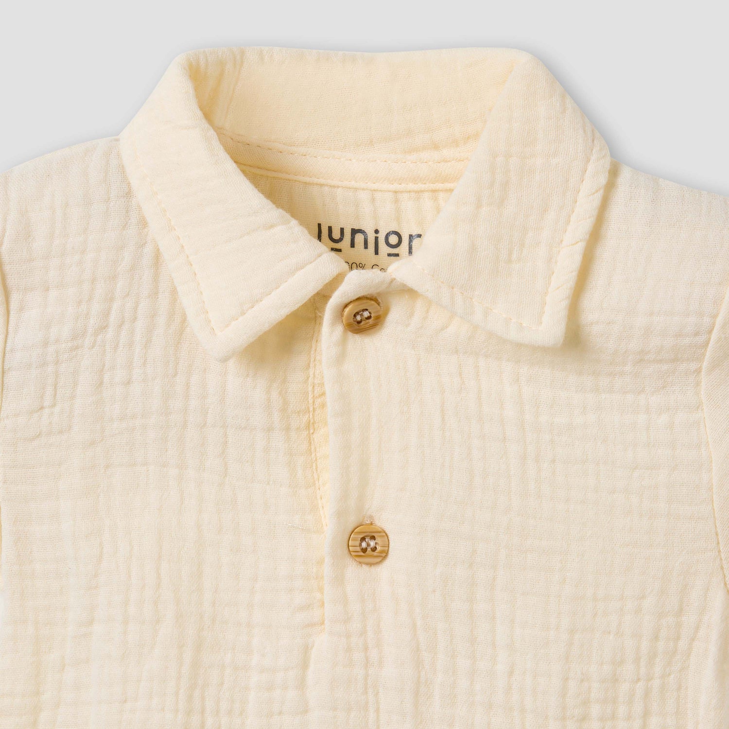 Juniors Cotton Collared Short Sleeves Shorts Set with Textured Design