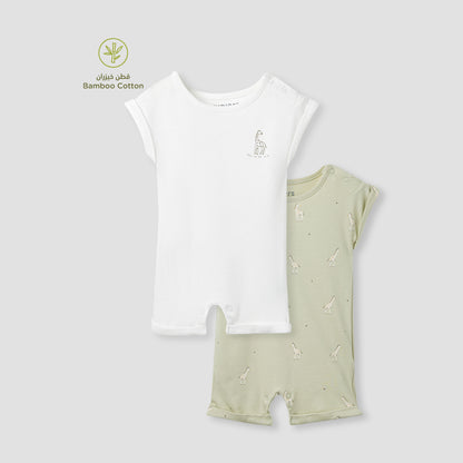 Juniors Giraffe Print Romper with Extended Sleeves - Set of 2