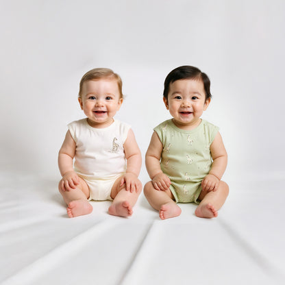 Juniors Giraffe Print Romper with Extended Sleeves - Set of 2