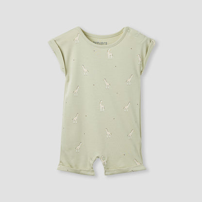 Juniors Giraffe Print Romper with Extended Sleeves - Set of 2