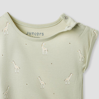 Juniors Giraffe Print Romper with Extended Sleeves - Set of 2