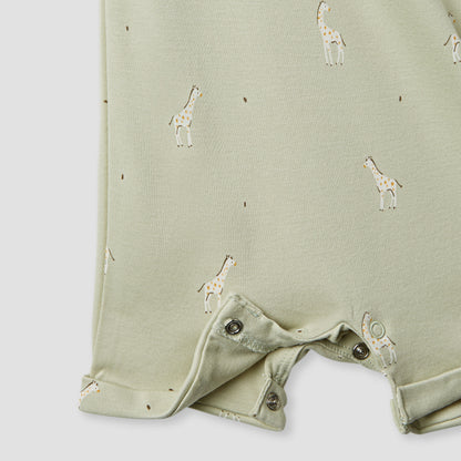 Juniors Giraffe Print Romper with Extended Sleeves - Set of 2
