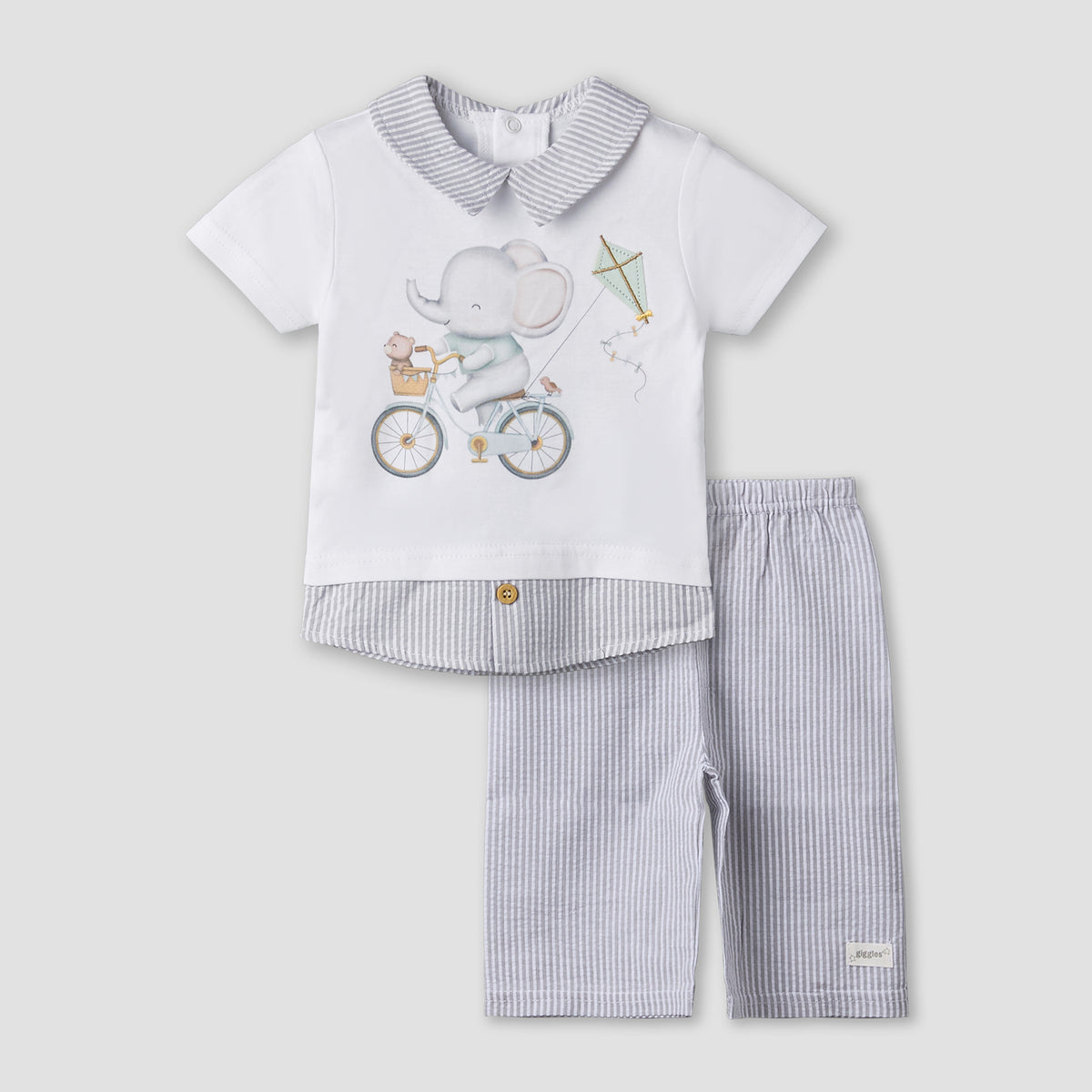 Giggles Cotton Collared Short Sleeves Pyjama Set with Elephant Print