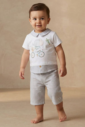 Giggles Cotton Collared Short Sleeves Pyjama Set with Elephant Print