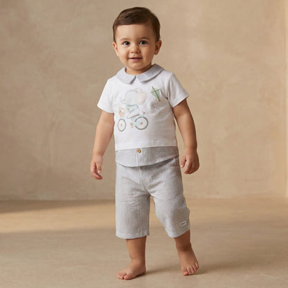 Giggles Cotton Collared Short Sleeves Pyjama Set with Elephant Print