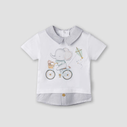Giggles Cotton Collared Short Sleeves Pyjama Set with Elephant Print