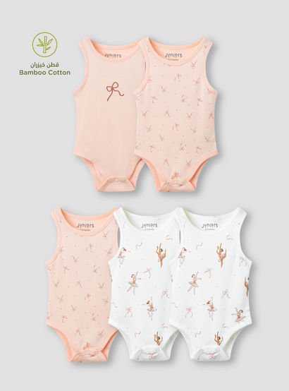 Juniors Assorted Sleeveless Bodysuit - Set of 5-baby-girls-clothing-bodysuits-image-1