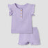 Juniors Cotton Round Neck Cap Sleeves T-shirt and Shorts Set with Ruffles - Purple / 12-18 mths