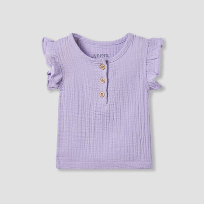 Juniors Cotton Round Neck Cap Sleeves T-shirt and Shorts Set with Ruffles
