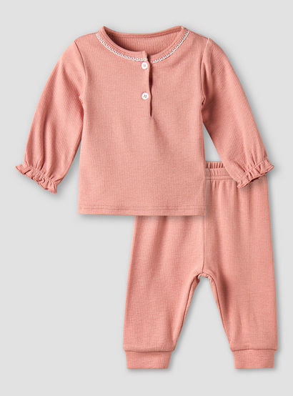 Giggles Henley Neck Long Sleeves Pyjama Set with Lace Trim-baby-girls-clothing-nightwear-pyjamasets-image-2