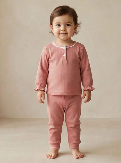 Giggles Henley Neck Long Sleeves Pyjama Set with Lace Trim-baby-girls-clothing-nightwear-pyjamasets-image-1