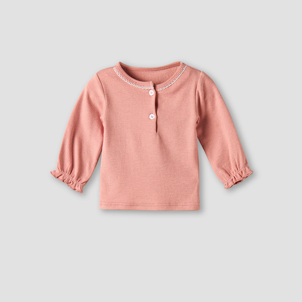 Giggles Henley Neck Long Sleeves Pyjama Set with Lace Trim