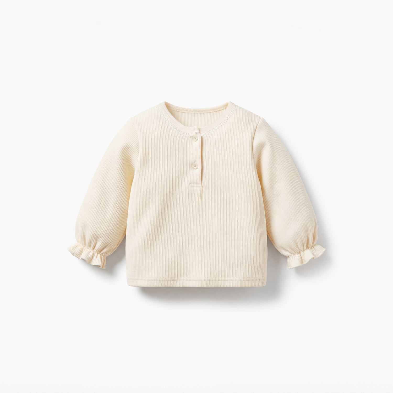 Giggles Henley Neck Long Sleeves Pyjama Set with Ribbed Texture
