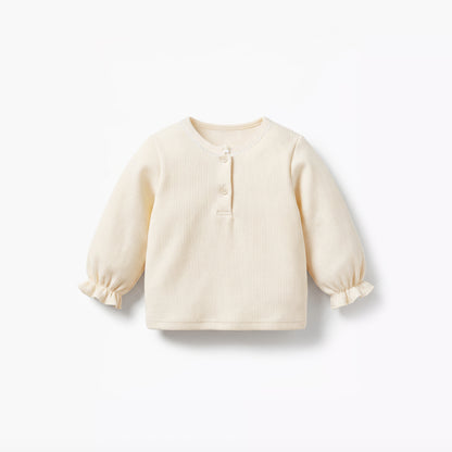 Giggles Henley Neck Long Sleeves Pyjama Set with Ribbed Texture
