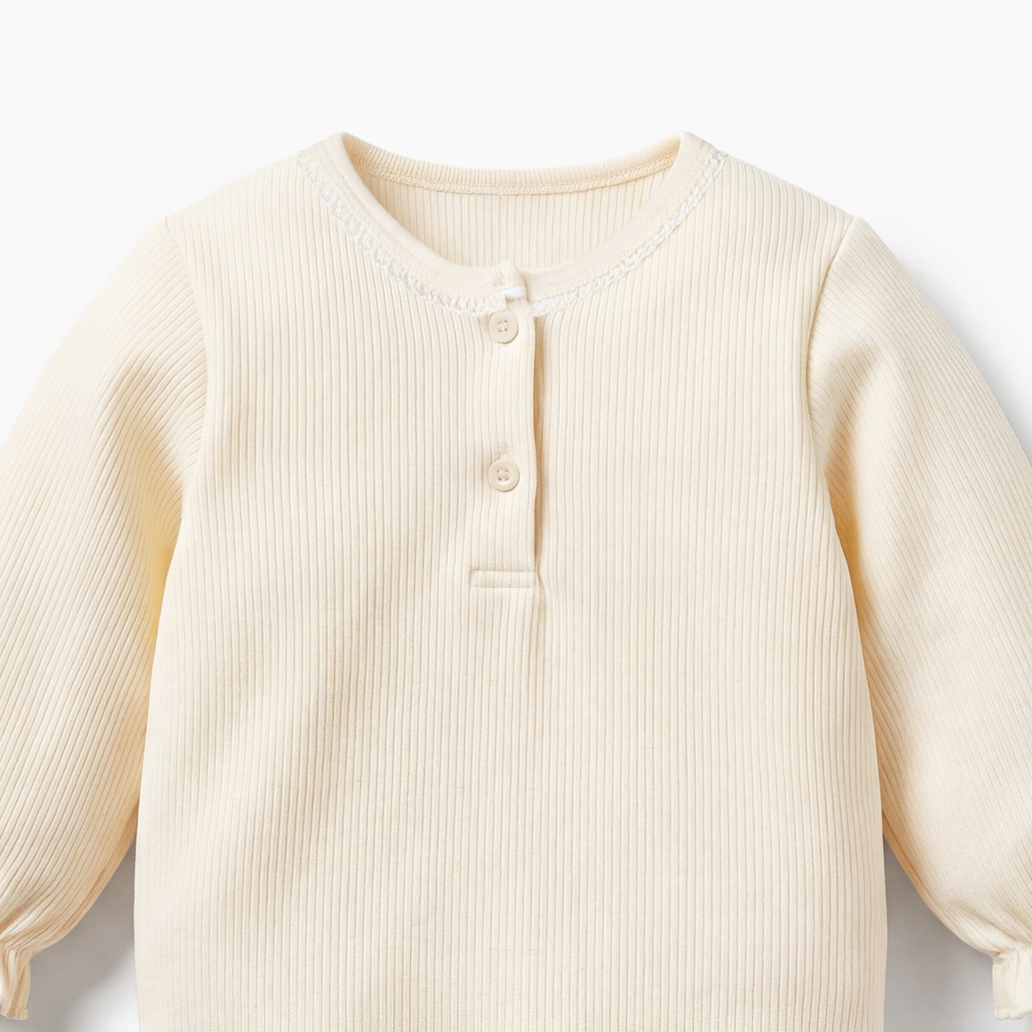Giggles Henley Neck Long Sleeves Pyjama Set with Ribbed Texture