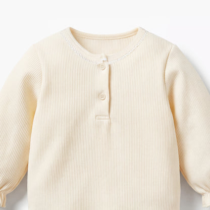Giggles Henley Neck Long Sleeves Pyjama Set with Ribbed Texture