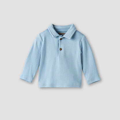 Giggles Collared Long Sleeves Pyjama Set with Ribbed Texture