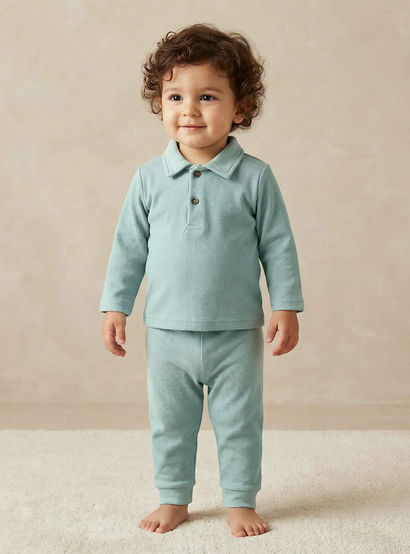 Giggles Collared Long Sleeves Pyjama Set with Ribbed Texture-baby-boys-clothing-nightwear-pyjamasets-image-1