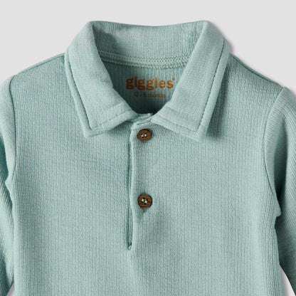 Giggles Collared Long Sleeves Pyjama Set with Ribbed Texture