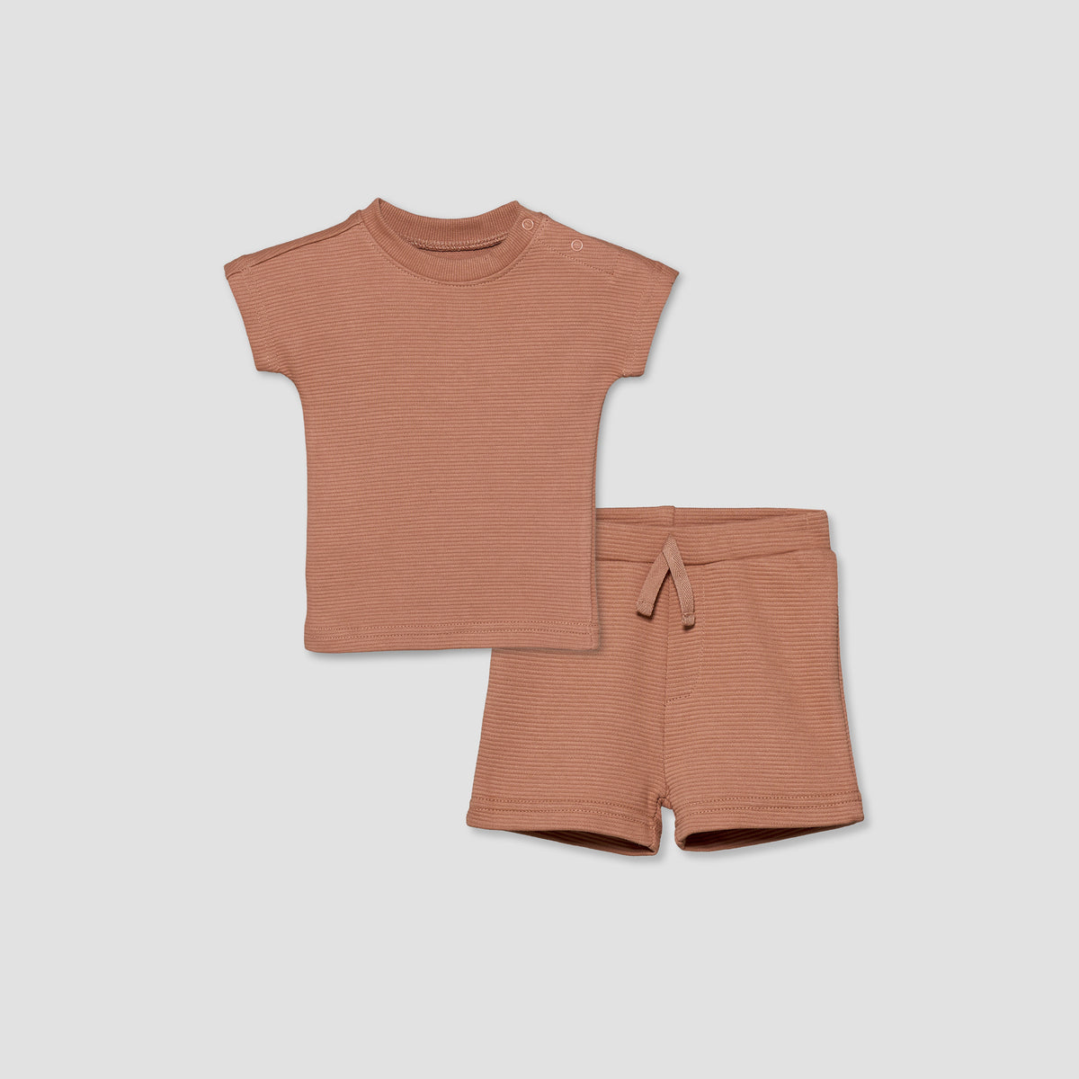 Juniors Crew Neck Short Sleeves T-shirt and Shorts Set with Elasticated Drawstring Closure - Brown / 12-18 mths