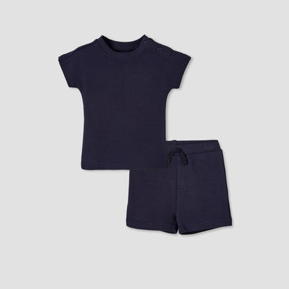 Juniors Crew Neck Short Sleeves T-shirt and Shorts Set with Elasticated Drawstring Closure - Blue / 18-24 mths