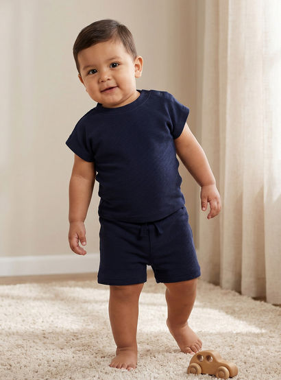 Juniors Crew Neck Short Sleeves T-shirt and Shorts Set with Elasticated Drawstring Closure-baby-boys-clothing-setsandcoords-image-1