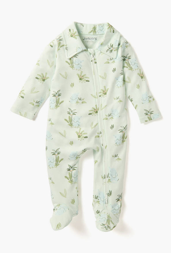 Juniors All-Over Print Sleepsuit with Collar and Long Sleeves