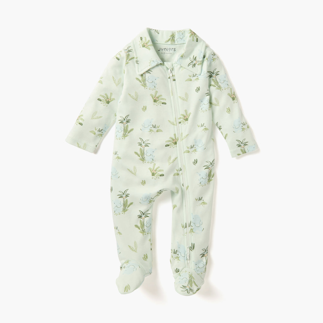 Juniors All-Over Print Sleepsuit with Collar and Long Sleeves - Green / 12-18 mths