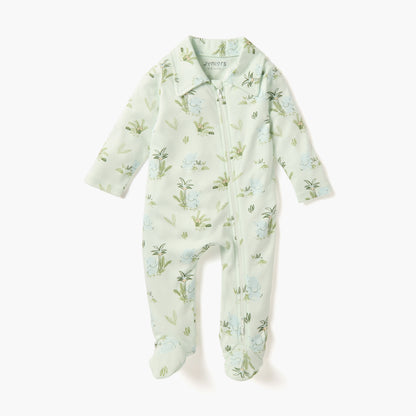 Juniors All-Over Print Sleepsuit with Collar and Long Sleeves - Green / 12-18 mths