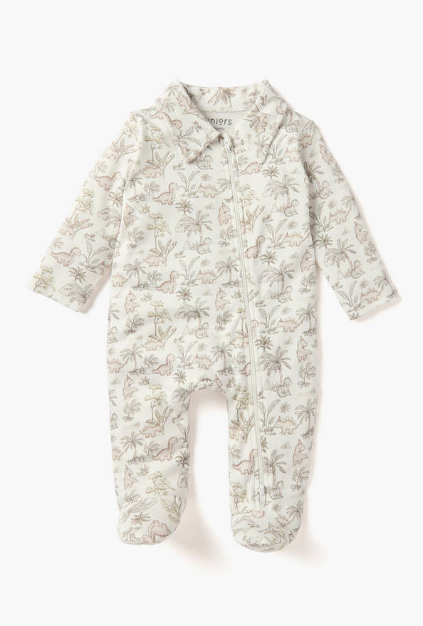 Juniors Dinosaur Print Sleepsuit with Collar and Zip Closure