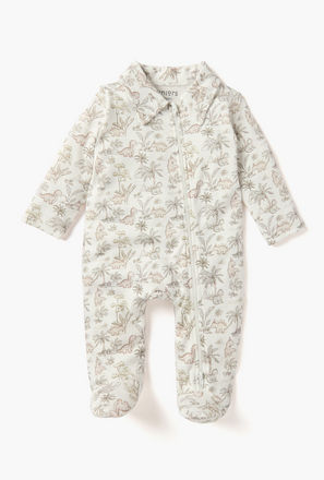 Juniors Dinosaur Print Sleepsuit with Collar and Zip Closure