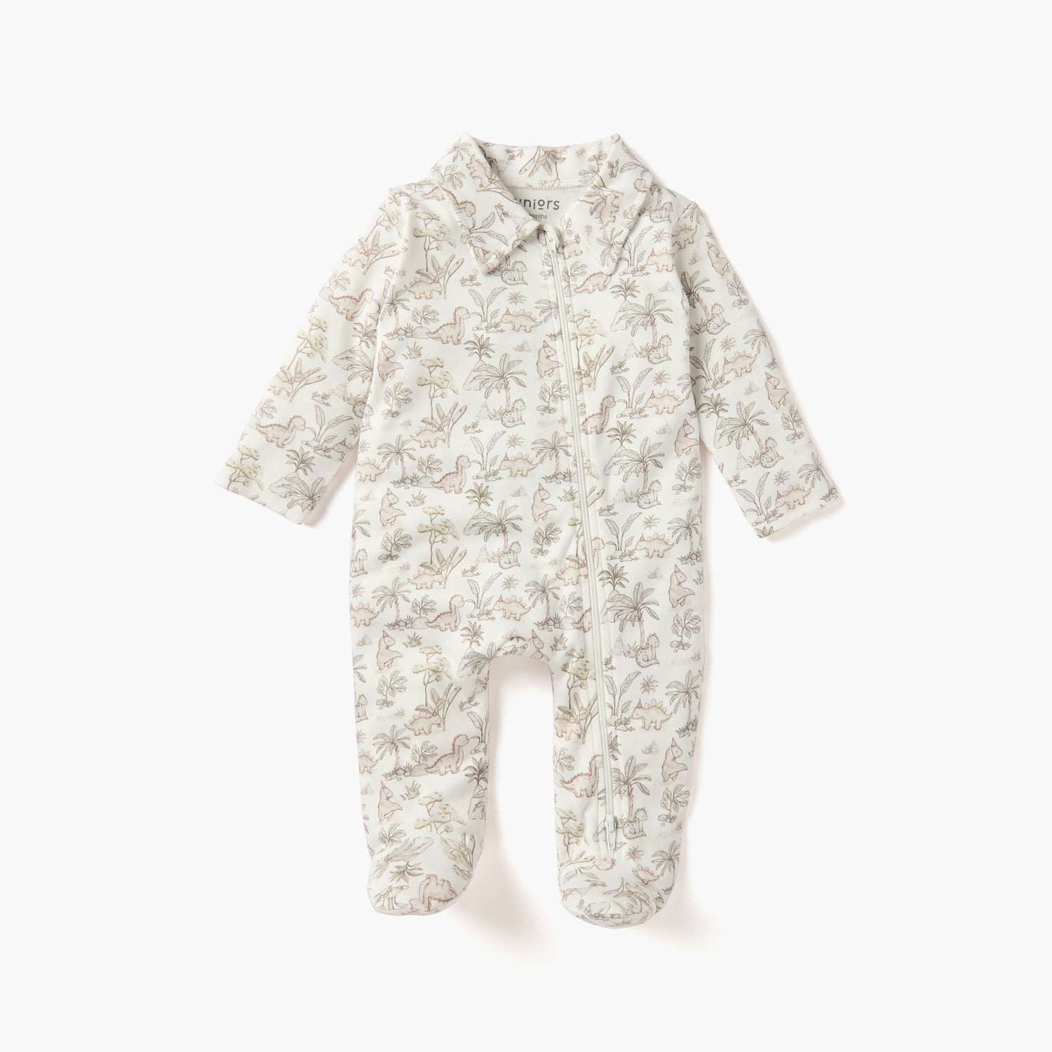 Juniors Dinosaur Print Sleepsuit with Collar and Zip Closure - White / 12-18 mths
