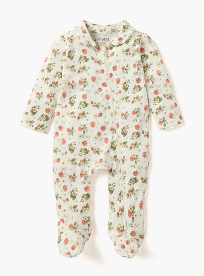 Juniors Bunny Print Sleepsuit with Collar and Zip Closure-baby-girls-clothing-nightwear-sleepsuits-image-1