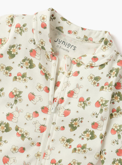 Juniors Bunny Print Sleepsuit with Collar and Zip Closure-baby-girls-clothing-nightwear-sleepsuits-image-3
