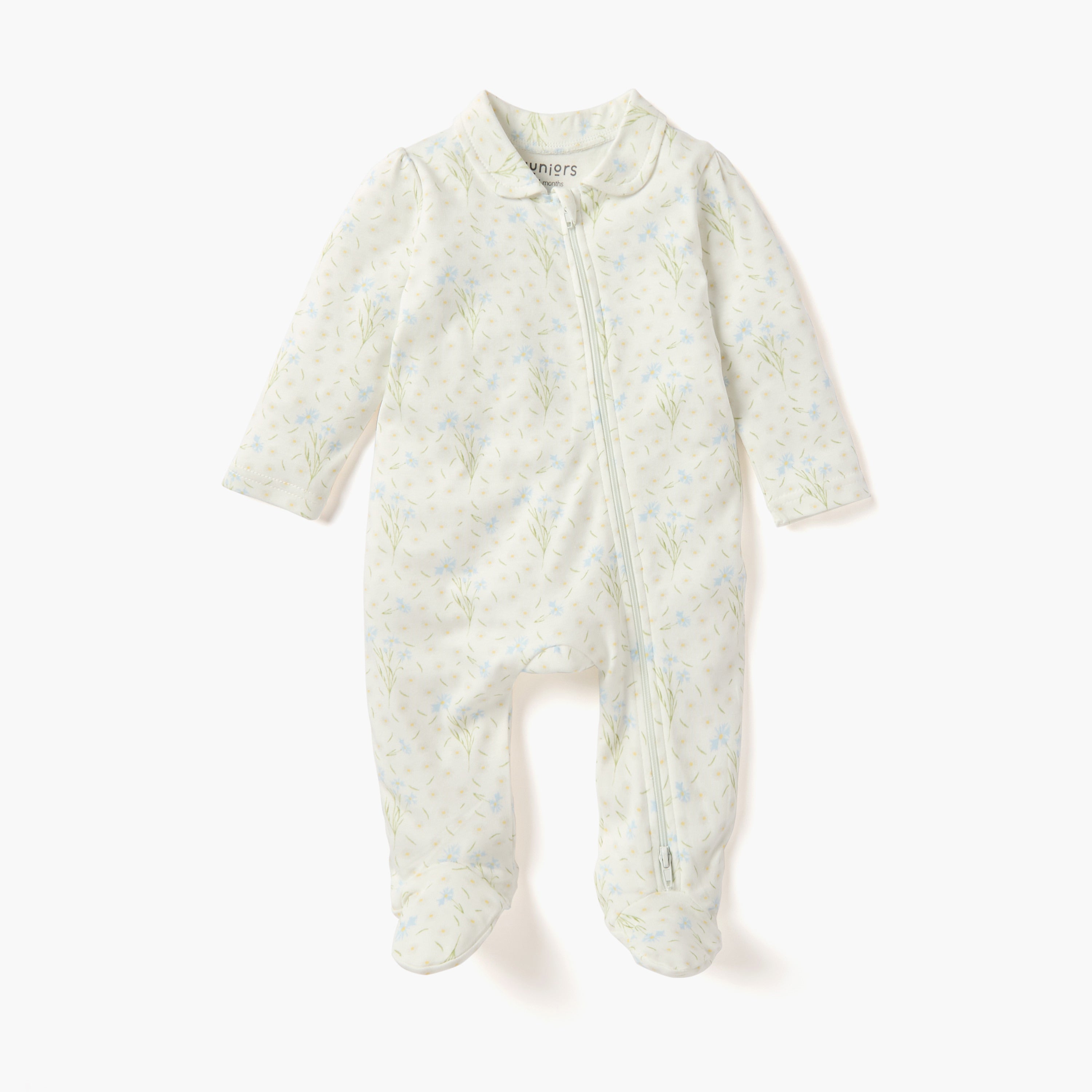 Juniors Printed Sleepsuit with Collar and Zip Closure - Cream / 12-18 mths