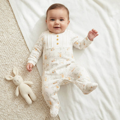 Juniors Rabbit Print Sleepsuit with Pintuck and Button Detail