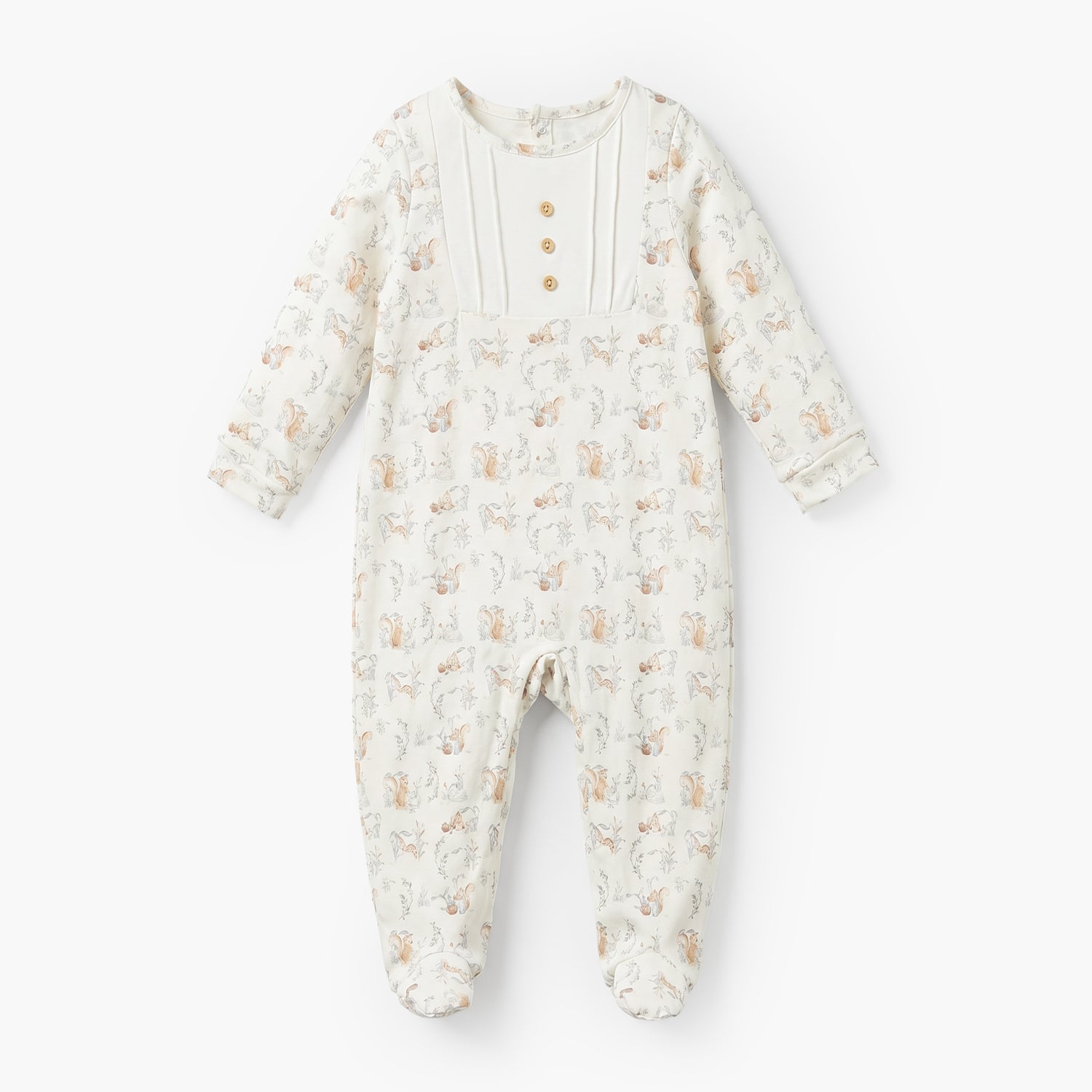 Juniors Rabbit Print Sleepsuit with Pintuck and Button Detail