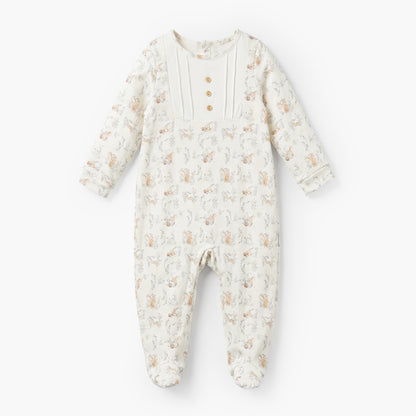Juniors Rabbit Print Sleepsuit with Pintuck and Button Detail