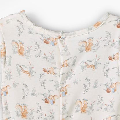 Juniors Rabbit Print Sleepsuit with Pintuck and Button Detail
