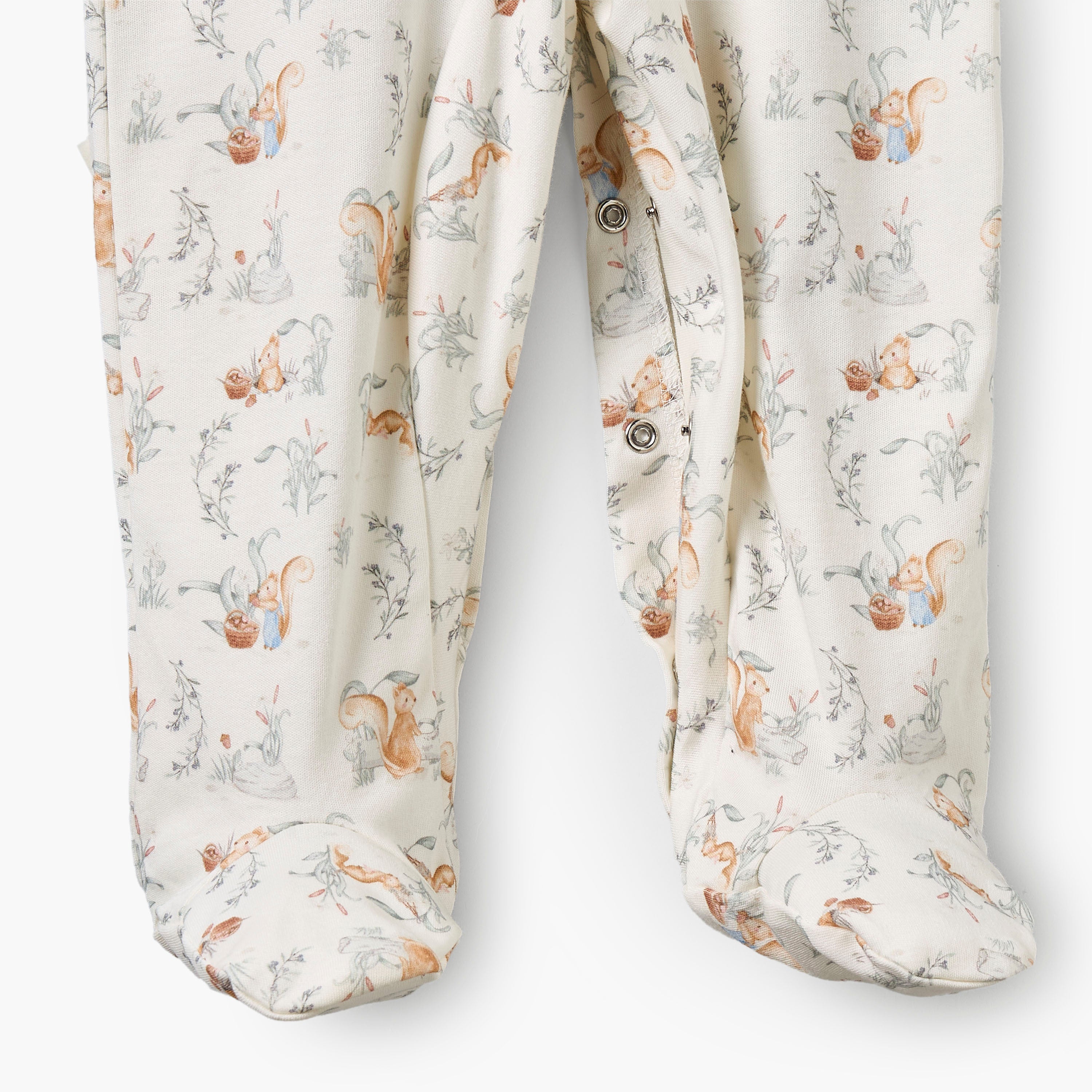 Juniors Rabbit Print Sleepsuit with Pintuck and Button Detail
