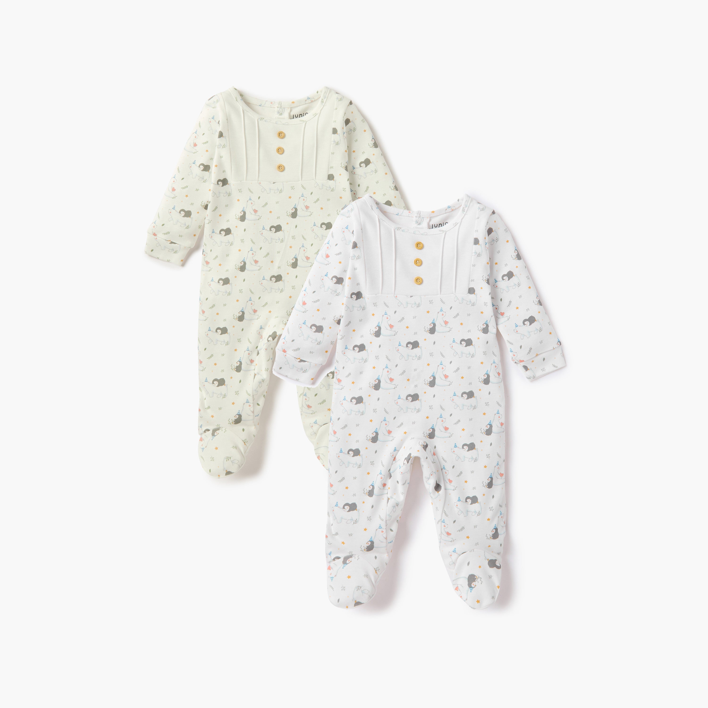 Juniors All-Over Print Closed Feet Sleepsuit with Long Sleeves - Set of 2 - Multicolour / 12-18 mths