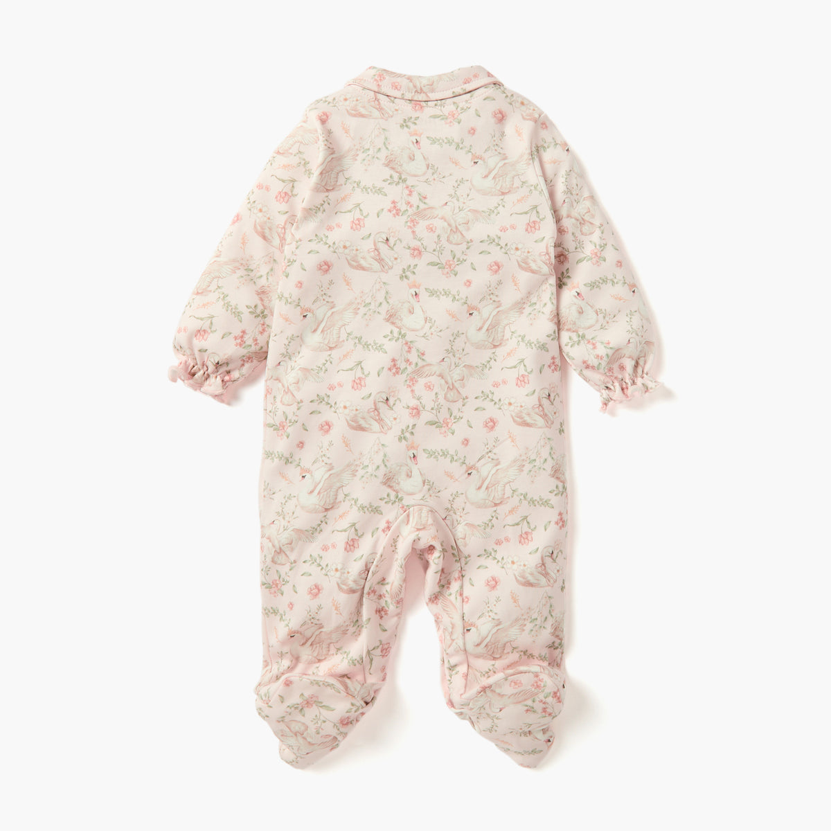 Juniors Swan Print Sleepsuit with Collar and Long Sleeves