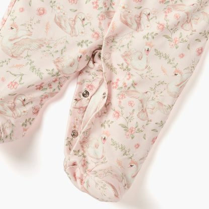 Juniors Swan Print Sleepsuit with Collar and Long Sleeves