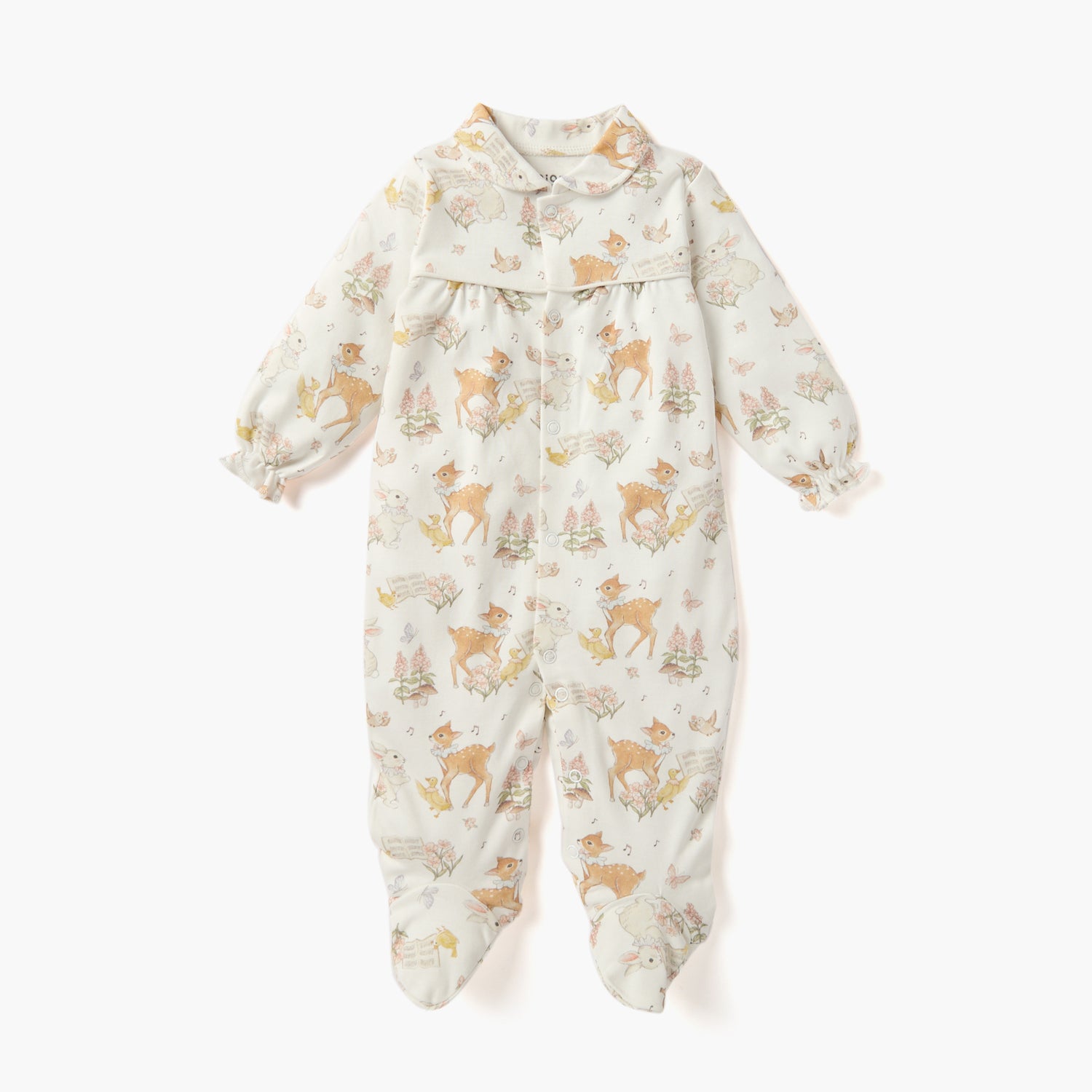 Juniors Animal Print Sleepsuit with Collar and Long Sleeves - Cream / 12-18 mths