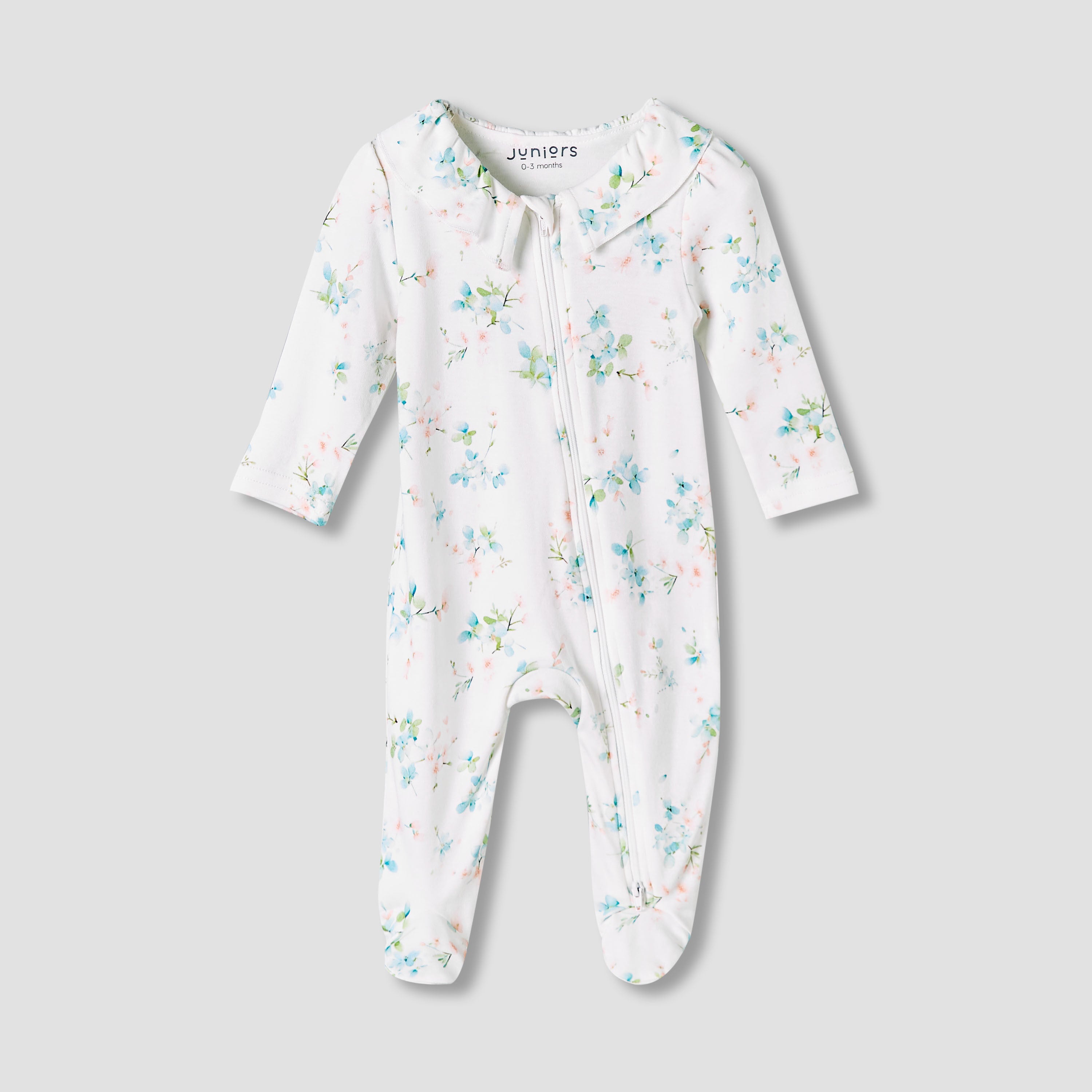 Juniors Bamboo Cotton Collared Long Sleeves Sleepsuit with Floral Print